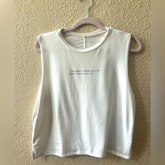 Good hYOUman Tank Top Muscle Crop Sz L “the best things in life make you sweaty” - Picture 2 of 7